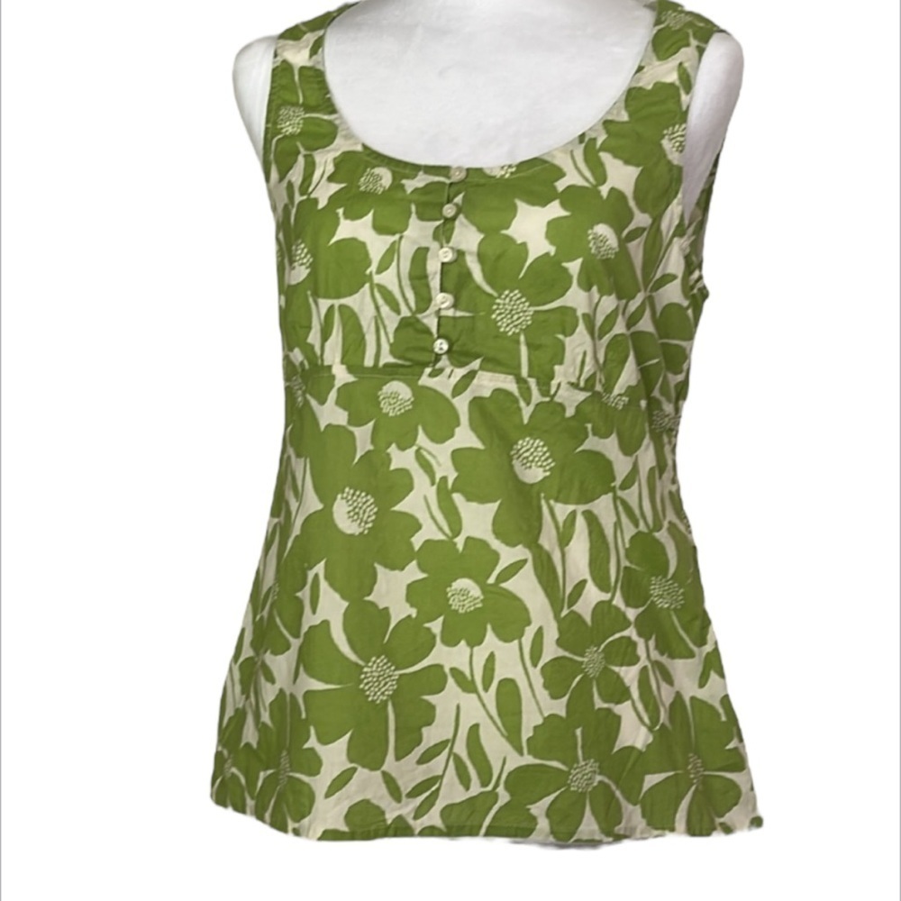 Bass Babydoll Top Lightweight Cotton Side Zipper Sleeveless Floral Empire Waist